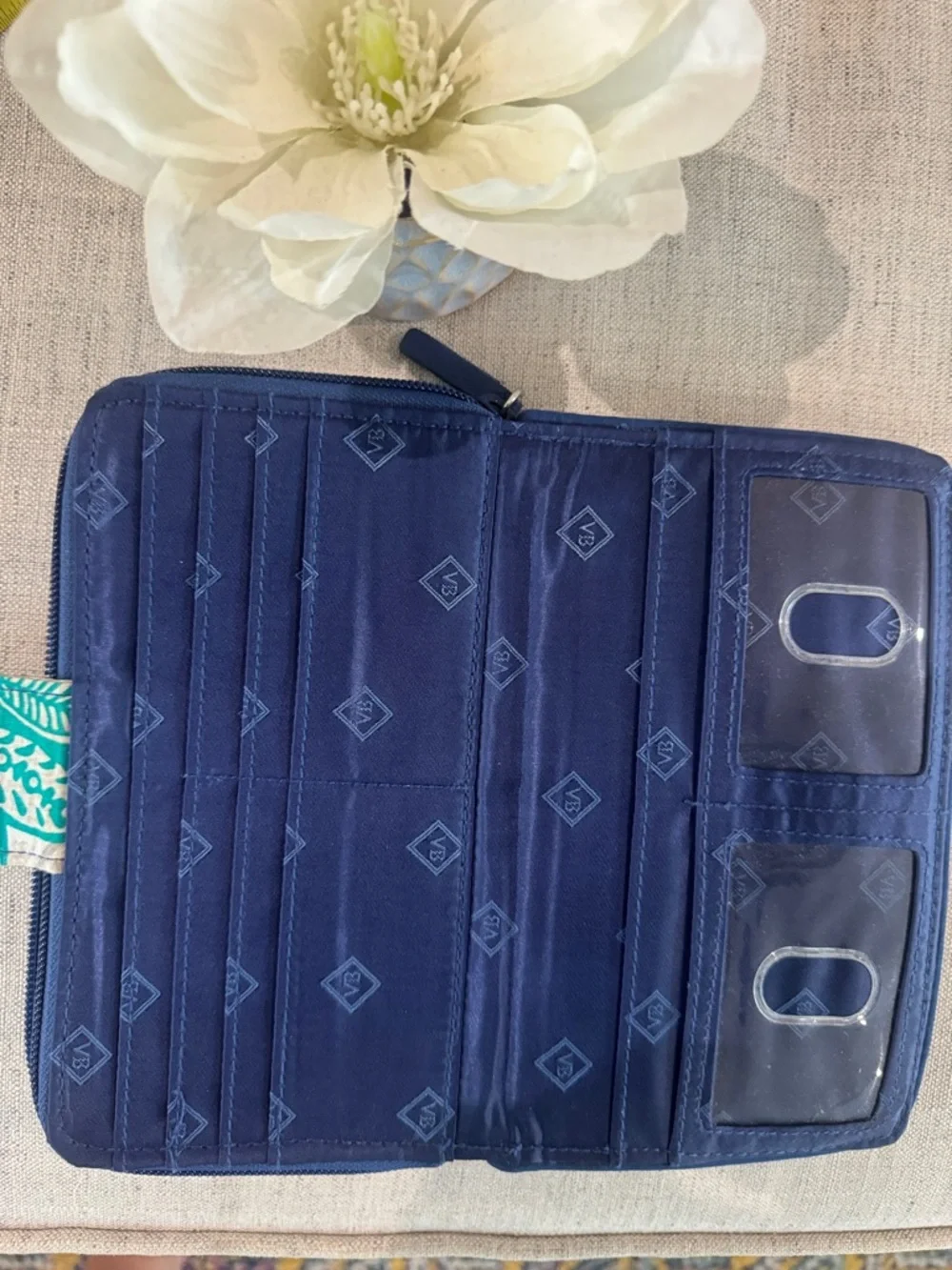 Vera Bradley Blue Teal Floral Quilted Wallet with Silver Turn-Lock - Picture 6 of 7